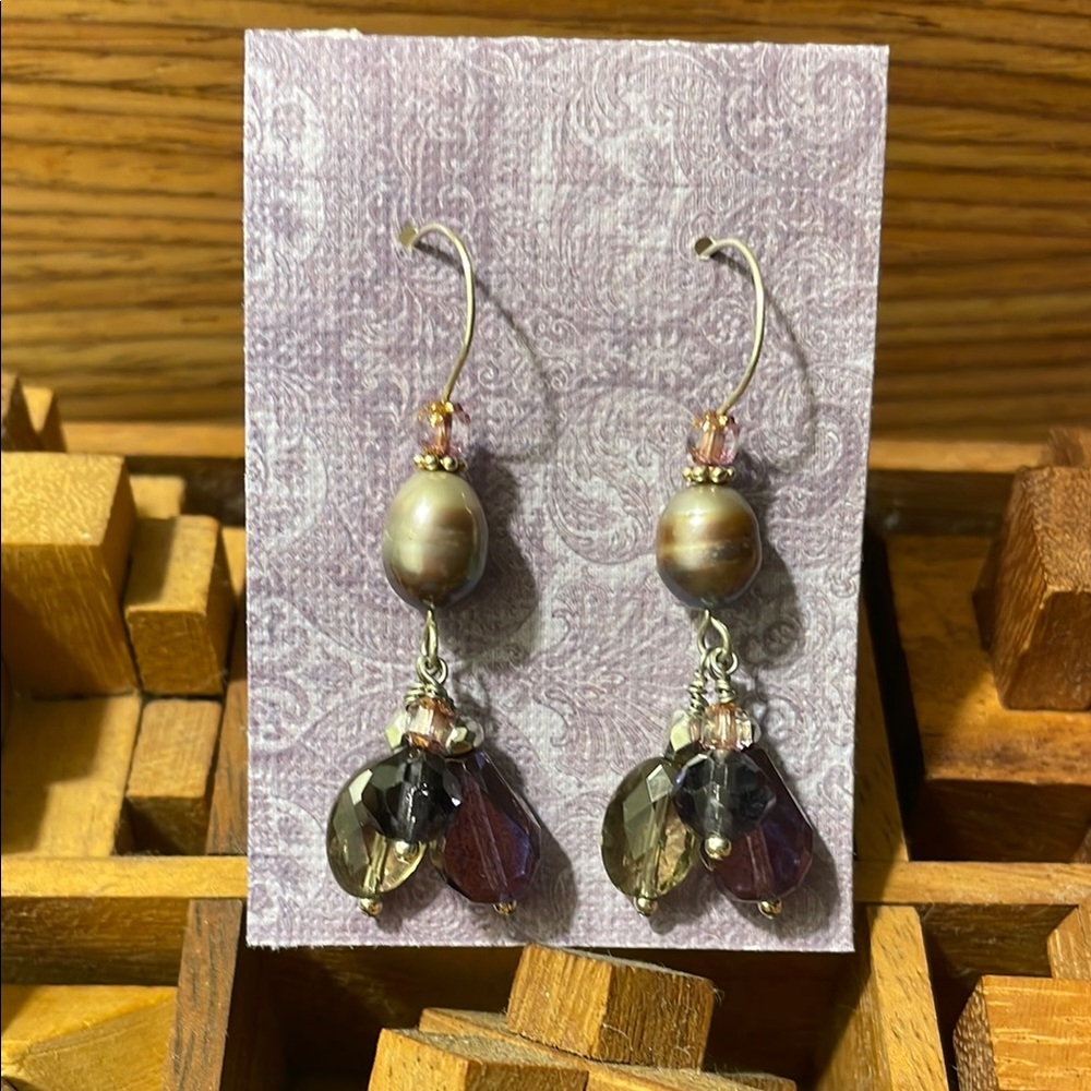 Handmade Pearl and Crystal Drop Earrings